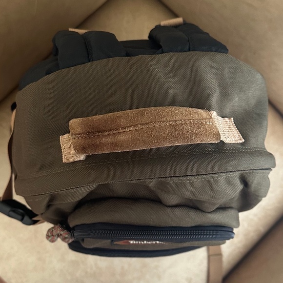 Timberland Canvas Backpack Olive Green/Brown Leather Vintage Hiking Outdoors - Picture 6 of 16